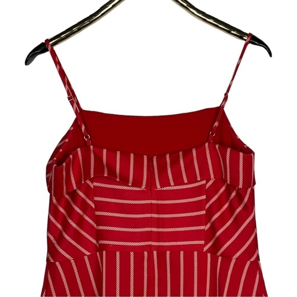 BANANA REPUBLIC STRIPED RED SQUARE NECK SPAGHETTI STRAP HANDKERCHIEF HEM DRESS - Picture 6 of 14